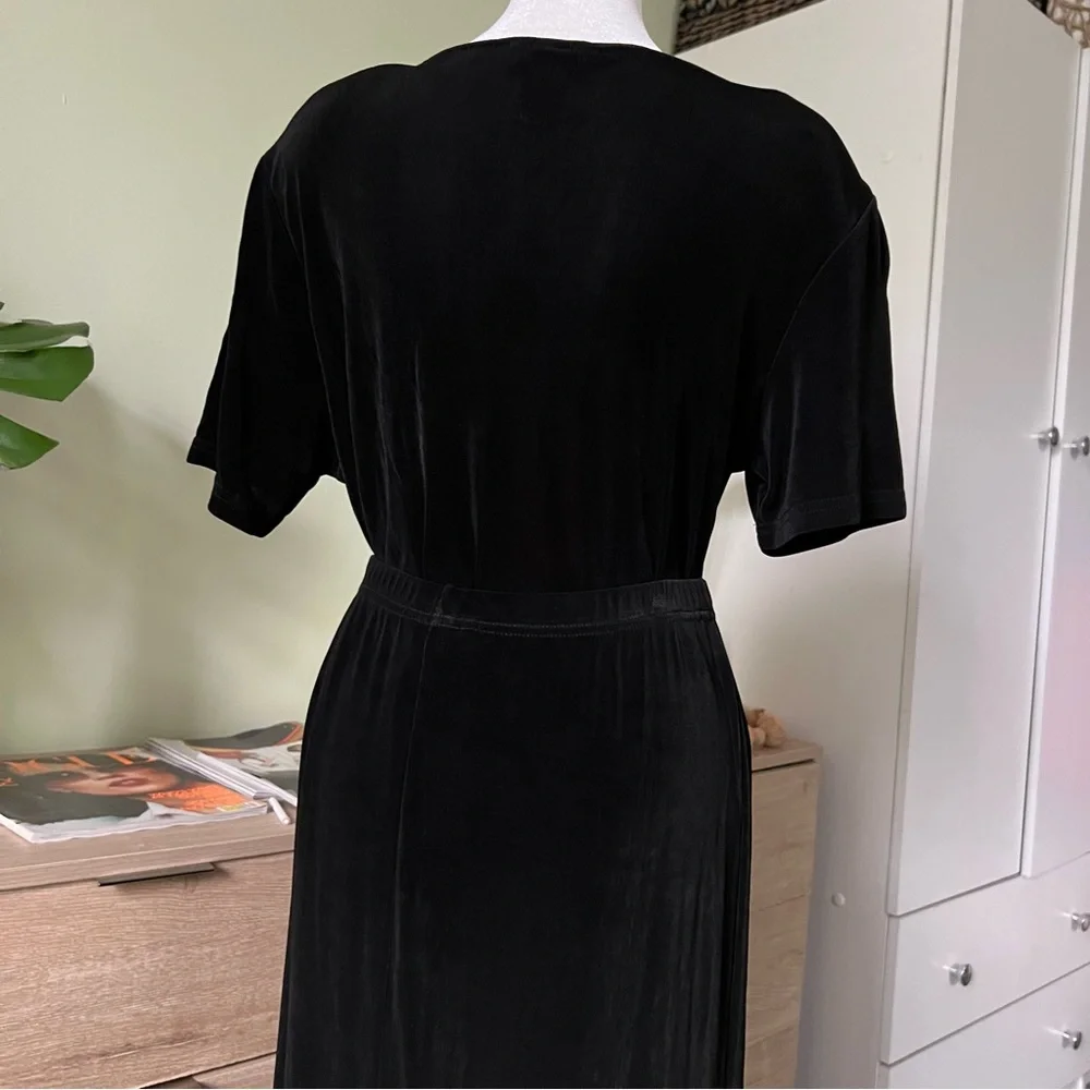 VINTAGE SLINKI Black Shirt-Sleeve Shirt & Maxi Stretch Skirt Matching Co-ord Set - Picture 5 of 16